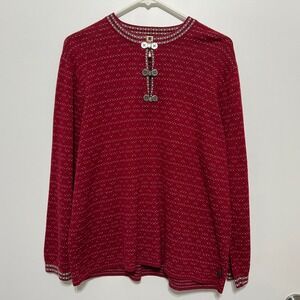Vintage Woolrich Womens Red Nordic Fair Isle Sweater Metal Clasp Henley Large